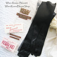 Black Leather Gloves Vintage French Size 7 1/2 Harzfeld NOS Downton Steampunk Downton  Miss Fisher 50s 60s Cosplay WhenRosesBloom