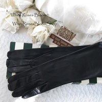 Black Leather Gloves Vintage French Size 7 1/2 Harzfeld NOS Downton Steampunk Downton  Miss Fisher 50s 60s Cosplay WhenRosesBloom