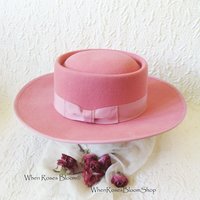 Vintage Sailor Boater Pink Wool Hat Tailored Elegance Mid Century Suburbia Retro Cosplay Miss Phyrne Fisher Princess Diana WhenRosesBloom