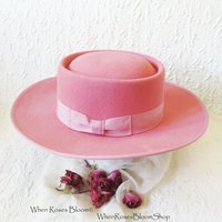 Vintage Sailor Boater Pink Wool Hat Tailored Elegance Mid Century Suburbia Retro Cosplay Miss Phyrne Fisher Princess Diana WhenRosesBloom