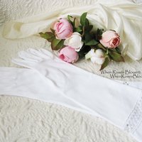 Vintage White Gloves Matinee Forearm Length Wedding Classic Retro Mid Century Bride Bridesmaid Downton Austen Cosplay When Roses Bloom