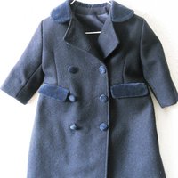 Vintage French Child Size 2 Navy Blue Wool Coat Classic Double Breasted Style Velvet Collar Gender Neutral Classic English WhenRosesBloom