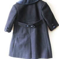 Vintage French Child Size 2 Navy Blue Wool Coat Classic Double Breasted Style Velvet Collar Gender Neutral Classic English WhenRosesBloom