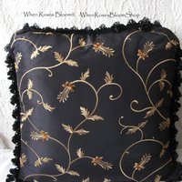 Vintage Black Gold Silk accent pillow Elegant Shabby Granny chic European Southern Farmhouse Cottage Style WhenRosesBloom