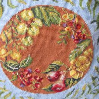 Vintage Needlepoint accent pillow with Fruit pattern Elegant Shabby Granny chic European Southern Farmhouse Cottage Style WhenRosesBloom