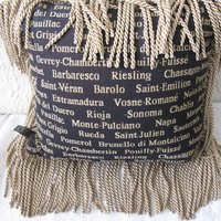 Vintage Pillow Tapestry Fringe Wine names accent pillow Elegant Shabby Chic Farmhouse Cottage Style WhenRosesBloom