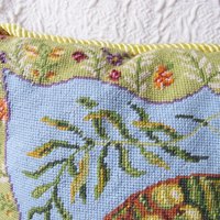 Vintage Needlepoint accent pillow with Fruit pattern Elegant Shabby Granny chic European Southern Farmhouse Cottage Style WhenRosesBloom