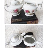 Child Moss Rose Toy Tea set Tea Pot china dishes Japan Vintage Doll Toy Tea Time Mid Century Gift Cottage Shabby Chic WhenRosesBloom