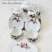 Child Moss Rose Toy Tea set Tea Pot china dishes Japan Vintage Doll Toy Tea Time Mid Century Gift Cottage Shabby Chic WhenRosesBloom