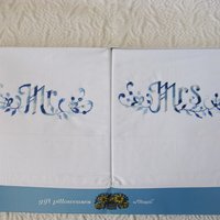 Vintage Pillowcases Mr & Mrs Blue Embroidery Trousseau Pair Boxed 1960s  NOS Grannycore  Shabby Chic Farmhouse Cottage Style  WhenRosesBloom