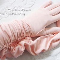 Vintage Pink Gloves Size 7 1/2 gathered wrist accent Tea Party Dance  Mid Century Audrey Hepburn Style NOS New old stock WhenRosesBloom