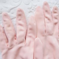 Vintage Pink Gloves Size 7 1/2 gathered wrist accent Tea Party Dance  Mid Century Audrey Hepburn Style NOS New old stock WhenRosesBloom