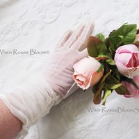 Vintage Gloves Sheer White Fabric gathered Forearm Length Retro Cosplay Wedding Tea Party Dance Downton Mid Century Glamour When Roses Bloom