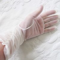 Vintage Gloves Sheer White Fabric gathered Forearm Length Retro Cosplay Wedding Tea Party Dance Downton Mid Century Glamour When Roses Bloom