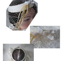 Vintage Hat White Fascinator Cocktail Tea Party Wedding Bridal Art Deco Gatsby Hat w/Feathers Net Birdcage Veil Mid Century WhenRosesBloom