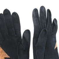 Vintage French Suede Leather Gloves, Arrow Applique - 1940s Viola Einberger