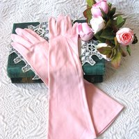 Vintage Pink Gloves Brushed Nylon Forearm length Size 7 Tea Party Dance  Mid Century Audrey Hepburn Style  WhenRosesBloom