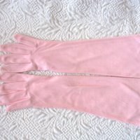Vintage Pink Gloves Brushed Nylon Forearm length Size 7 Tea Party Dance  Mid Century Audrey Hepburn Style  WhenRosesBloom