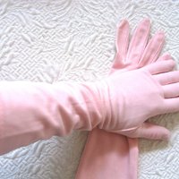 Vintage Pink Gloves Brushed Nylon Forearm length Size 7 Tea Party Dance  Mid Century Audrey Hepburn Style  WhenRosesBloom