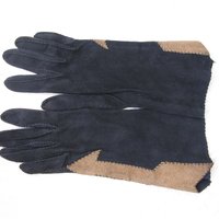 Vintage French Suede Leather Gloves, Arrow Applique - 1940s Viola Einberger