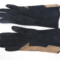 Vintage French Suede Leather Gloves, Arrow Applique - 1940s Viola Einberger