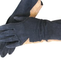 Vintage French Suede Leather Gloves, Arrow Applique - 1940s Viola Einberger