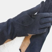 Vintage French Suede Leather Gloves, Arrow Applique - 1940s Viola Einberger