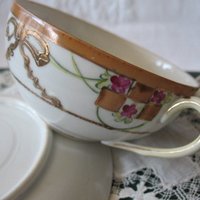 Vintage Tea Cup Nippon China Japan Retro Tea Dainty TeaTime Gift Gold Bow Farmhouse Cottage Shabby Chic Downton Abbey Style WhenRosesBloom