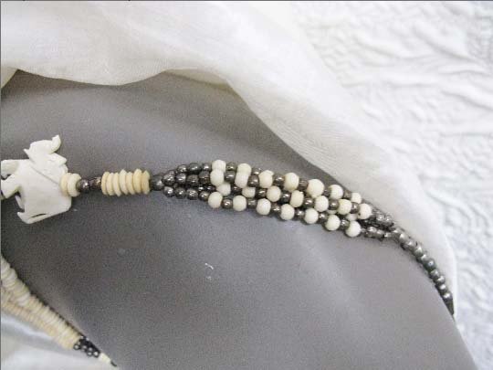 Carved Bead and Silver Elephant Necklace Vintage Statemen Ethnic Safari Africa Boho Minimalist Retro Tribal 60s 70s  WhenRosesBloom