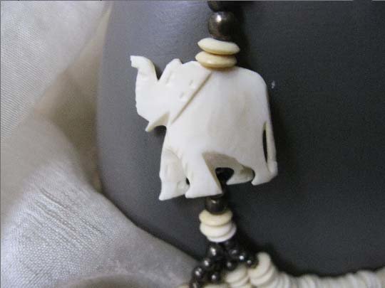 Carved Bead and Silver Elephant Necklace Vintage Statemen Ethnic Safari Africa Boho Minimalist Retro Tribal 60s 70s  WhenRosesBloom