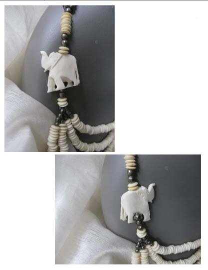 Carved Bead and Silver Elephant Necklace Vintage Statemen Ethnic Safari Africa Boho Minimalist Retro Tribal 60s 70s  WhenRosesBloom