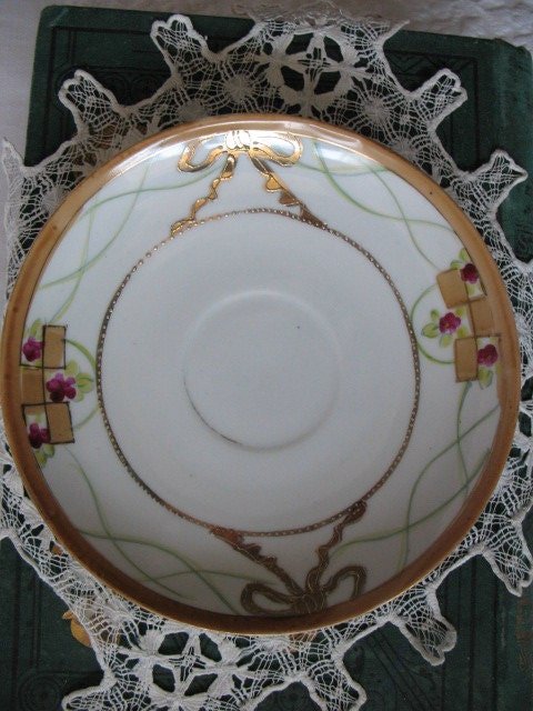 Vintage Tea Cup Nippon China Japan Retro Tea Dainty TeaTime Gift Gold Bow Farmhouse Cottage Shabby Chic Downton Abbey Style WhenRosesBloom