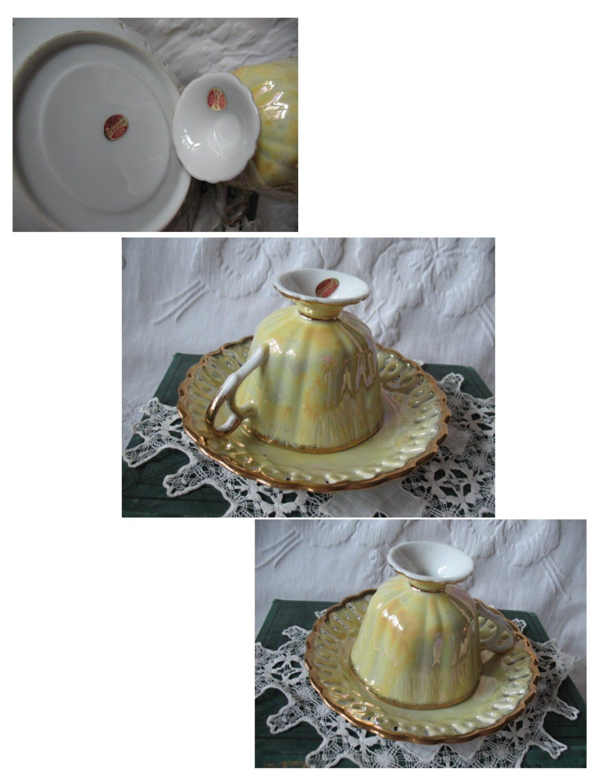 Vintage Teacup Yellow Mid Century Footed  Japan Lusterware MOP TeaTime Gift Victoria Downton Abbey Tea Cottage Shabby Chic WhenRosesBloom