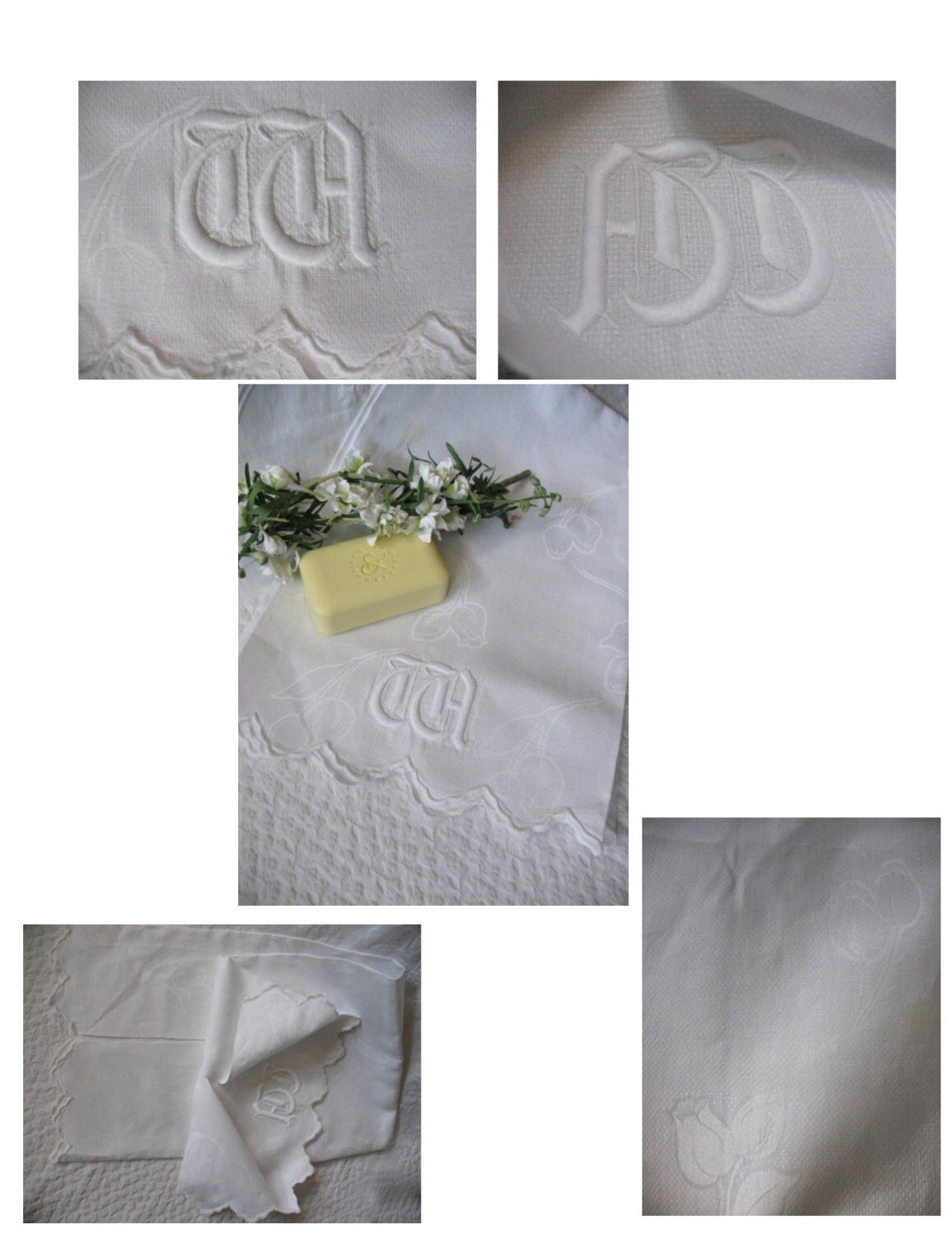 Vintage Linen Towel White Monogram W Initial Wedding Keepsake  Heirloom Embroidery Tea Towel Spa  Farmhouse Cottage Style WhenRosesBloom