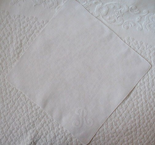 Vintage Hanky White  R Initial Monogram Wedding Keepsake Birthday Gift Remembrance Heirloom Handkerchief Free Ship  US  WhenRosesBloom