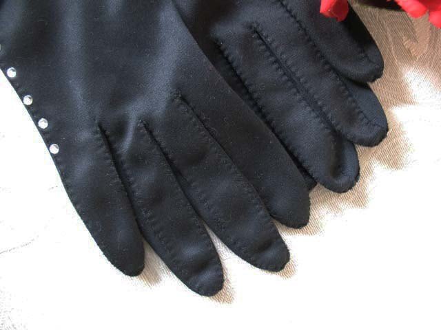 Black Gloves Sz 7.5 Rhinestone Elegant Vintage Hollywood Glamour Mid Century Cocktail Party Lady Mary Downton Marilyn Monroe WhenRosesBloom