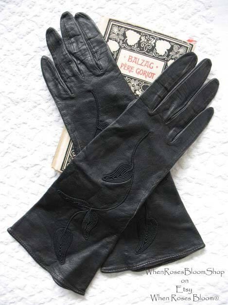 Vintage Gloves Black Leather Elegant Matinee Sophisticated Hollywood  Mid Century Style Cosplay NOS New Old  FREE ship US WhenRosesBloom