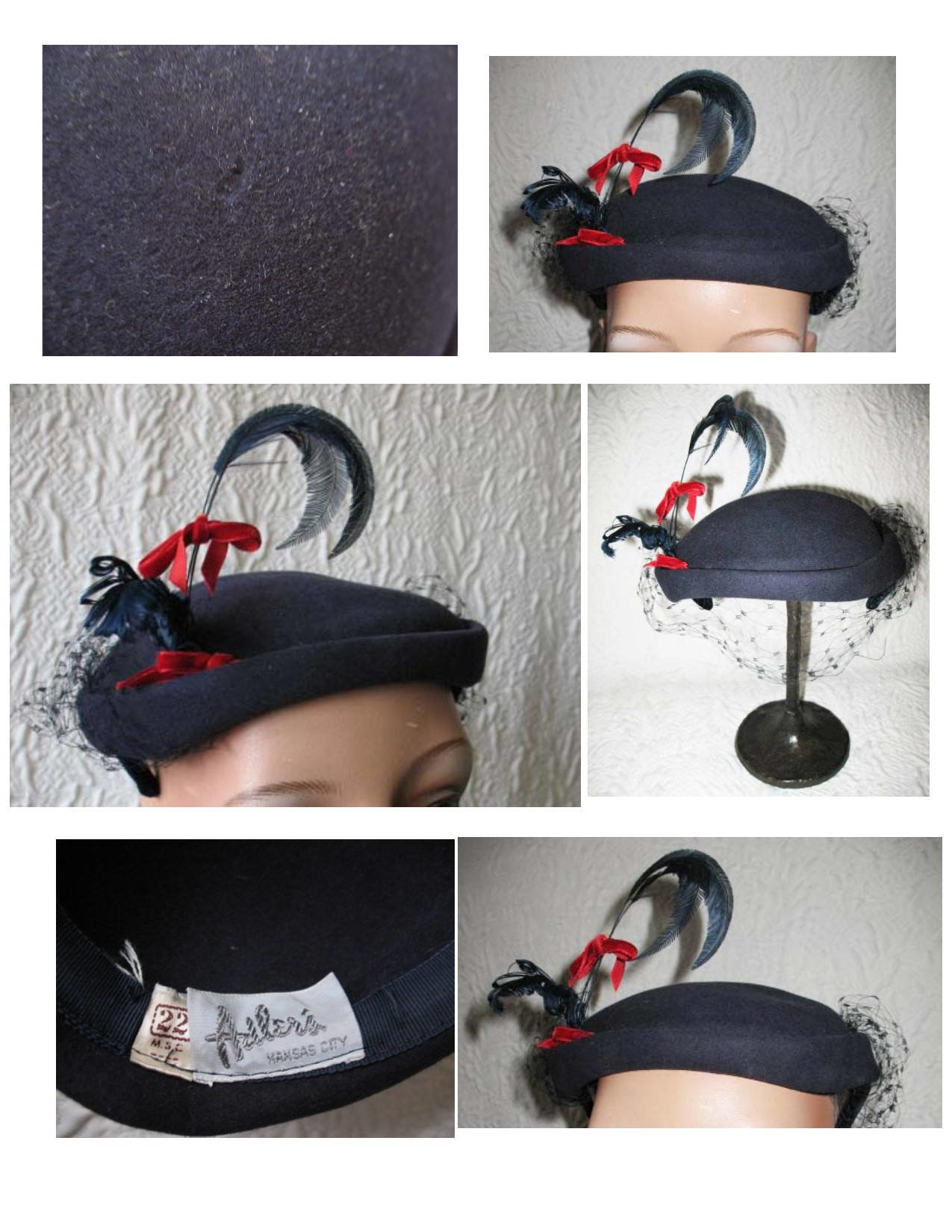 Blue Hat Fascinator Kate Middleton Princess Diana Style Hat Vintage Fashion Statement feathers Pancake Hat Like New 1940-50  WhenRosesBloom
