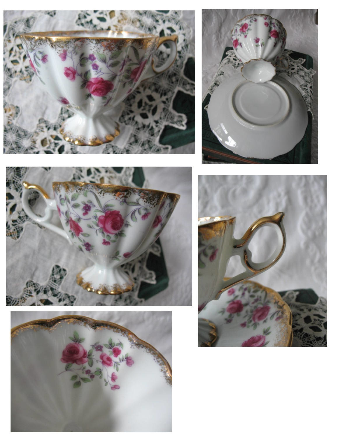 Teacup Footed Pink Chintz Roses Trimont Japan Vintage Elegant Mid Century Tea Gift Victoria Downton Tea Cottage Shabby Chic WhenRosesBloom