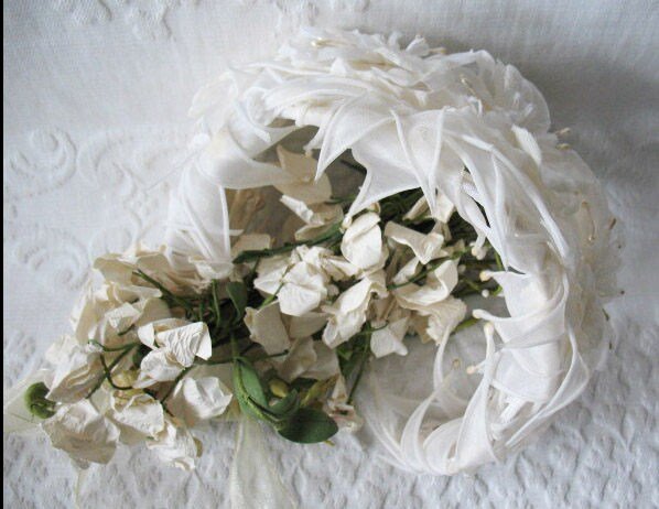 Vintage White Hat Bridal Ballerina Fascinator Hat Band  Headpiece Wedding Style Audrey Hepburn  Mid Century Retro Tea Party WhenRosesBloom