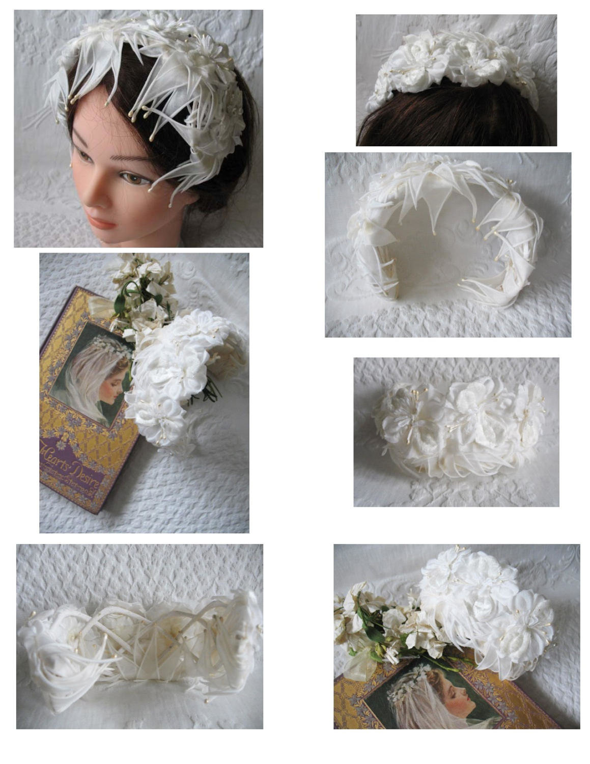Vintage White Hat Bridal Ballerina Fascinator Hat Band  Headpiece Wedding Style Audrey Hepburn  Mid Century Retro Tea Party WhenRosesBloom
