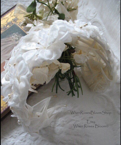 Vintage White Hat Bridal Ballerina Fascinator Hat Band  Headpiece Wedding Style Audrey Hepburn  Mid Century Retro Tea Party WhenRosesBloom