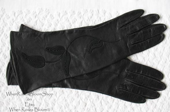 Vintage Gloves Black Leather Elegant Matinee Sophisticated Hollywood  Mid Century Style Cosplay NOS New Old  FREE ship US WhenRosesBloom