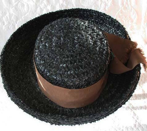 Vintage Black Hat Summer Straw Mid Century Retro Party Tea Party Garden Party That Girl  60s Style Retro English Breton WhenRosesBloom