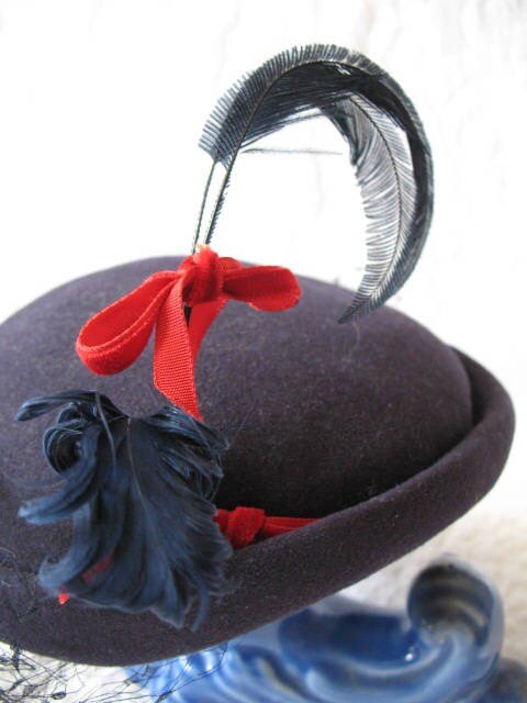 Blue Hat Fascinator Kate Middleton Princess Diana Style Hat Vintage Fashion Statement feathers Pancake Hat Like New 1940-50  WhenRosesBloom