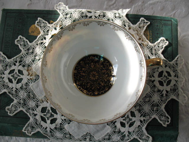 Vintage Teacup Footed Yellow Roses Black Gold Japan Mid Century TeaTime Gift Downton Abbey Tea Farmhouse Cottage Shabby Chic WhenRosesBloom