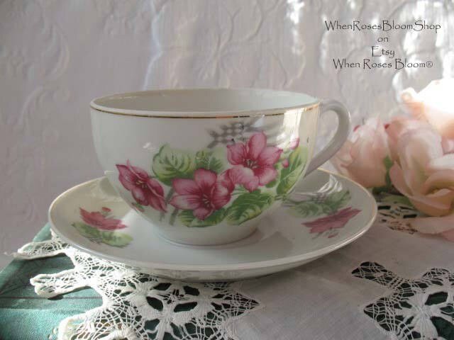 Vintage Tea Cup Pink Floral Occupied Japan Mid Century Afternoon TeaTime Gift Downton Tea Cottage Farmhouse Shabby Chic Style WhenRosesBloom
