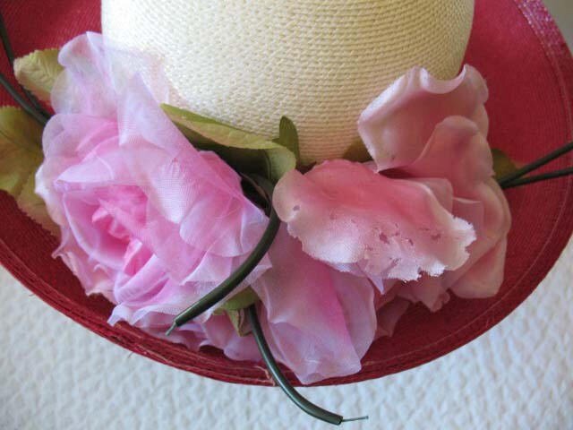Vintage Hat Roses Pink White Garden Party Downton Abbey Classic Tea Party Wedding Elegant Straw Kentucky Derby Hat New York WhenRosesBloom