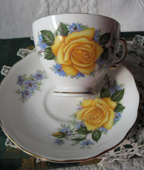 Vintage Tea Cup Yellow Roses English Bone China Retro Classic TeaTime Gift Mid Century Shabby Chic Downton Abbey Style WhenRosesBloom