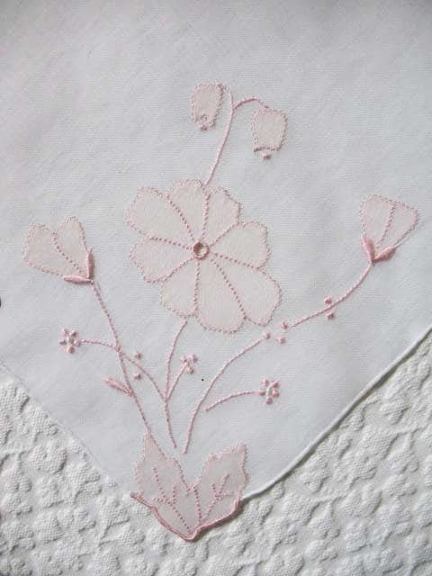 Vintage Madeiera Hanky Wedding Keepsake Remembrance 1st Communion Classic Pink Floral Handkerchief NOS FREE Ship  US  WhenRosesBloom